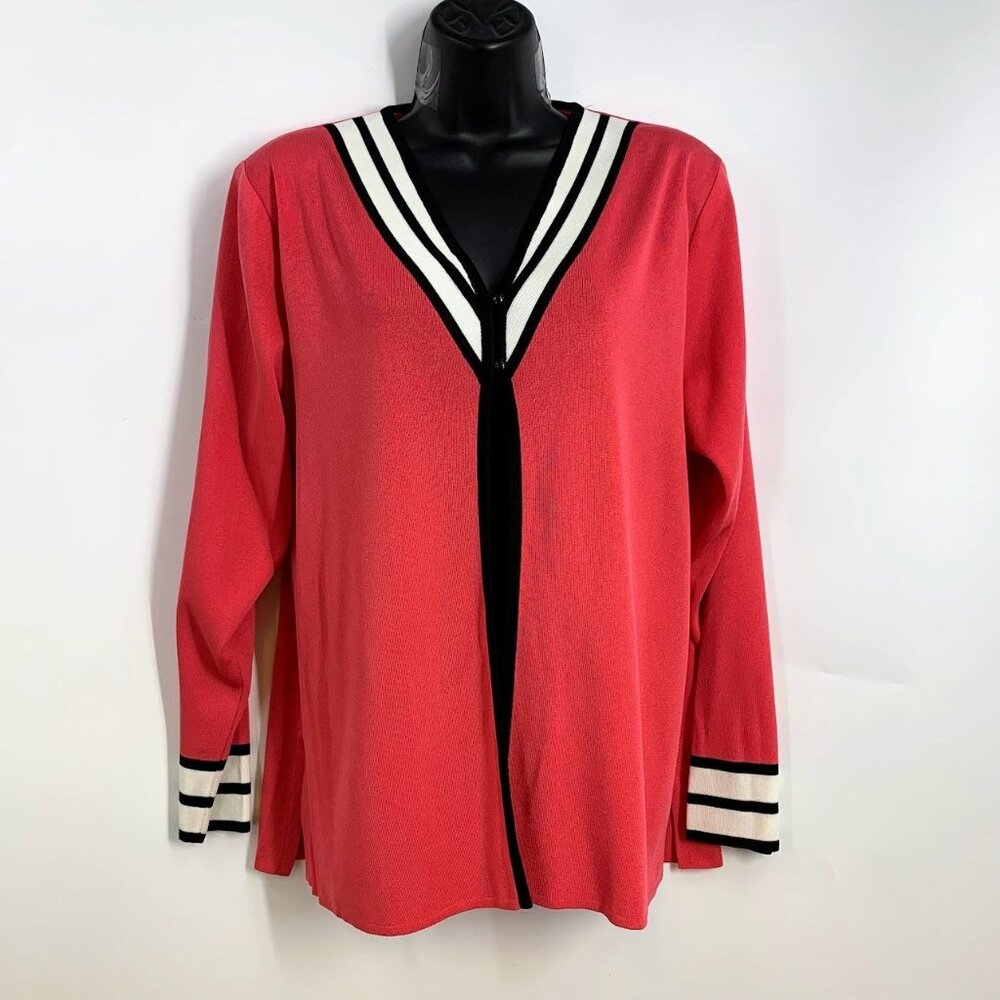 Exclusively Misook Women's Button Cardigan Long Sleeve Knit Striped Size S